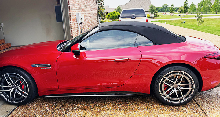Red Mercedes AMG receiving premium paint correction service in Frisco TX